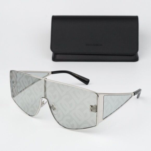 NEW D&G DG2305 05/AL Silver Grey Silver Mirrored DG Rectangle Unisex Sunglasses